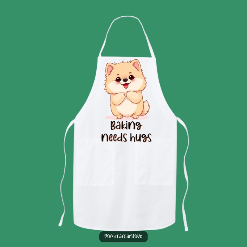 Funny Pomeranian Hug Apron: Eager Dog Kitchen Wear, Hilarious Affection Gift
