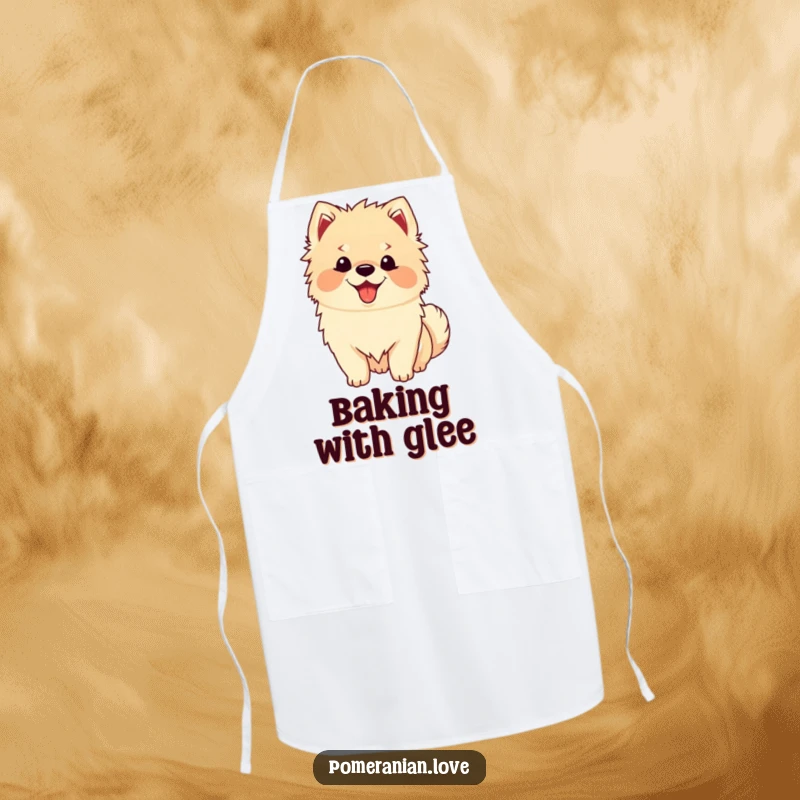 Funny Happy Pomeranian Apron: A fluffy Pomeranian with a happy panting face and wagging tail brings joy to the kitchen.