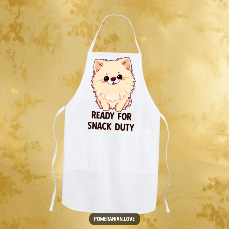 Funny Pomeranian Head Tilt Apron, kitchen wear with a dog tilting its head, cute and funny chef accessory, great for cooking.