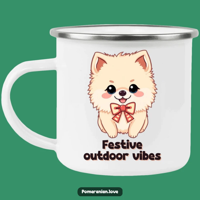 Funny Cheerful Pomeranian Camping Mug - Festive Outdoor Companion Gift