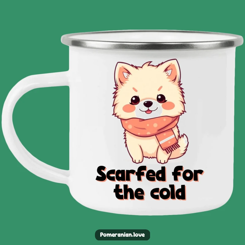 Funny Pomeranian Cozy Scarf Camping Mug: Your Warm Companion Outdoors