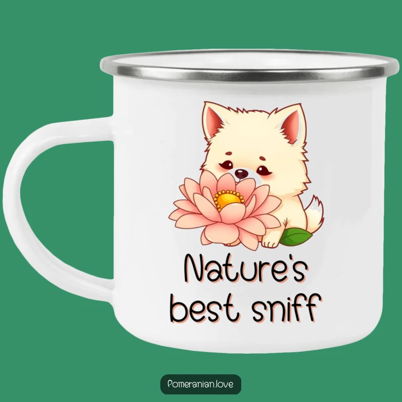 Funny Pomeranian Flower Camping Mug - Explore Nature's Wonders