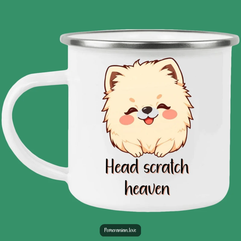 Funny Pomeranian Head Scratch Camping Mug: Adventure with a Happy Pup