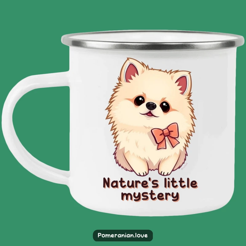 Funny Pomeranian Bow Camping Mug: Adventure Fuelled by Curiosity
