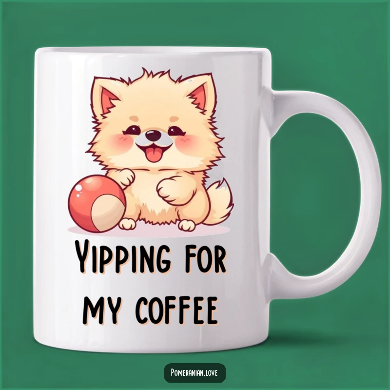 Funny Joyful Pomeranian Ball Mug - Playful & Happy Gift