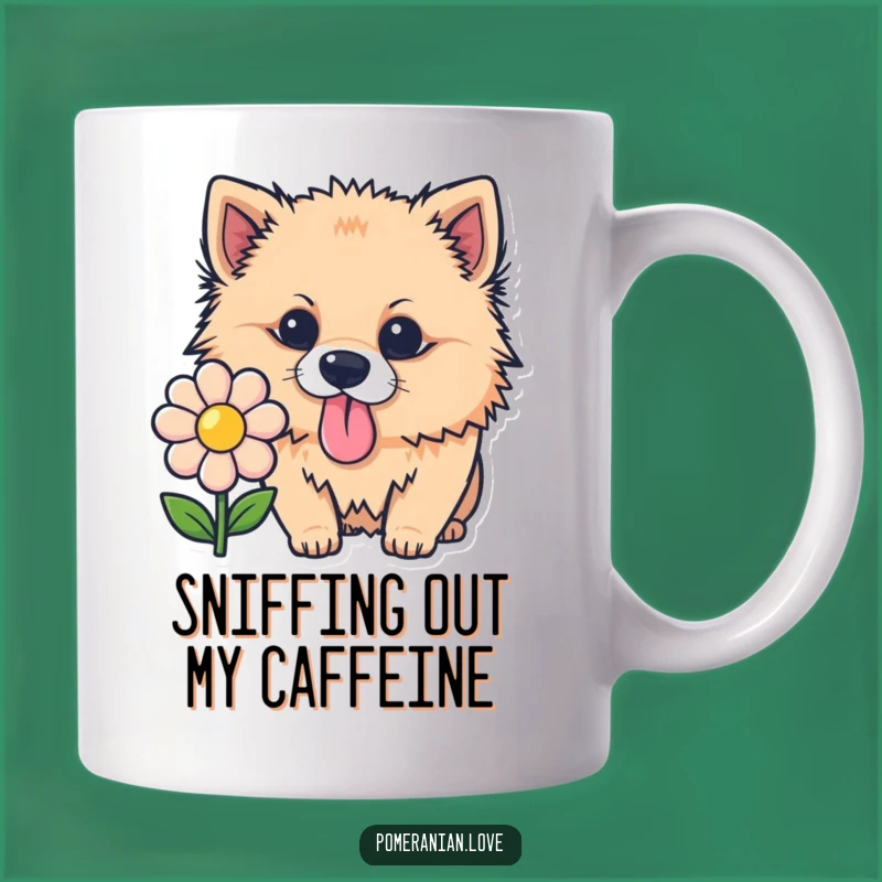 Funny Pomeranian Sniffing Flower Mug: A Hilarious Gift for Dog Lovers