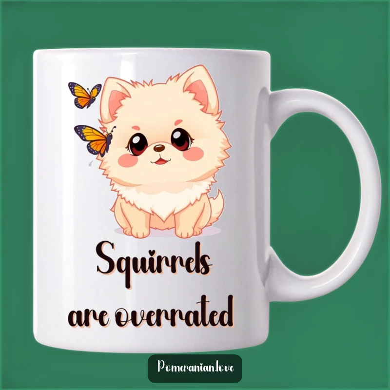 Funny Pomeranian Wonder Mug: Curious Dog & Butterfly Design, Perfect Gift