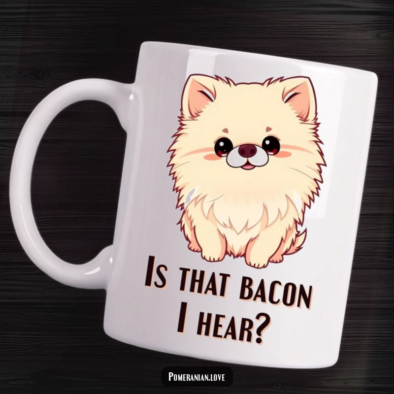 Funny Pomeranian Head Tilt Mug, dog tilting its head curiously, cute and funny canine expression, perfect dog lover gift.