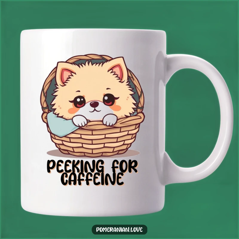Funny Pomeranian Peek Mug: Expressive Eyes, Cozy Basket Comfort, Perfect Gift!