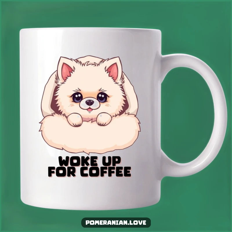 Funny Pomeranian Bed Mug: Curious Pup Peeking Out, Adorable Dog Lover Gift