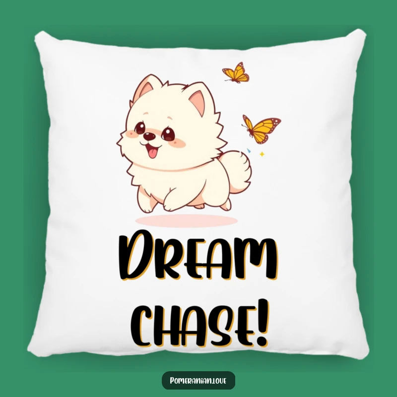 Funny Playful Pomeranian Pillow - Soft Accent with Butterfly Chase Charm