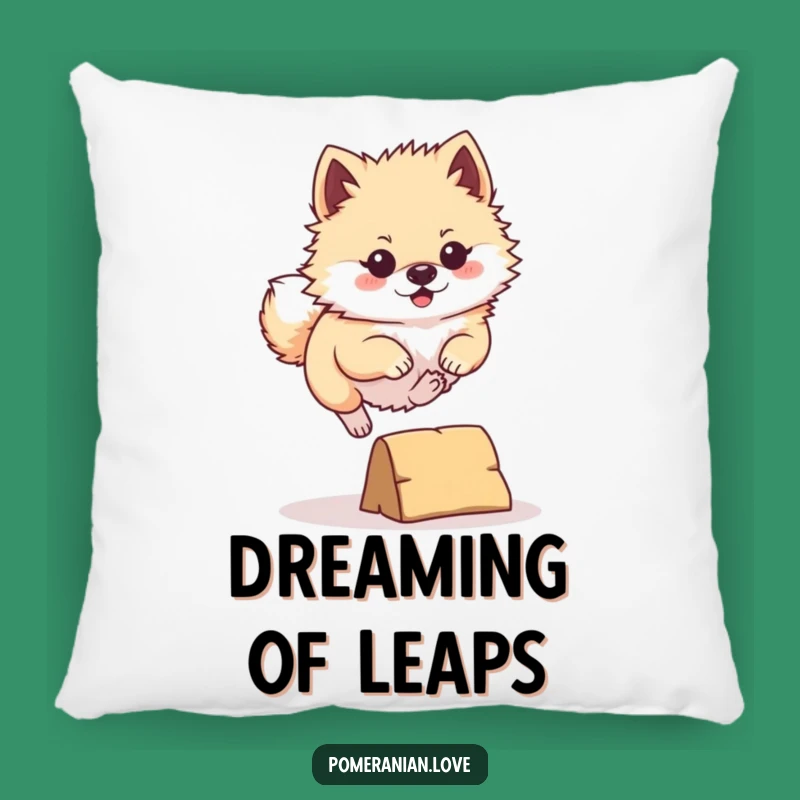 Funny Pomeranian Leap Pillow: Determined Comfort, Cozy Dog Style, Adorable Gift!