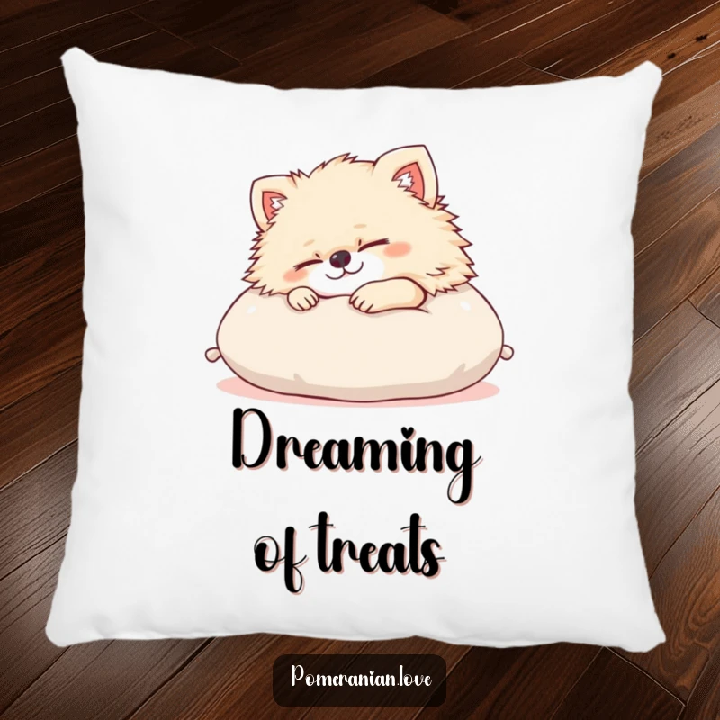 Funny Pomeranian pillow with a content dog sleeping on a cushion, offering ultimate comfort and a touch of humor. Perfect for decorating a cozy space.