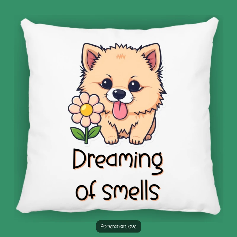 Funny Pomeranian Sniffing Flower Pillow: Cute & Cozy Canine Comfort Gift