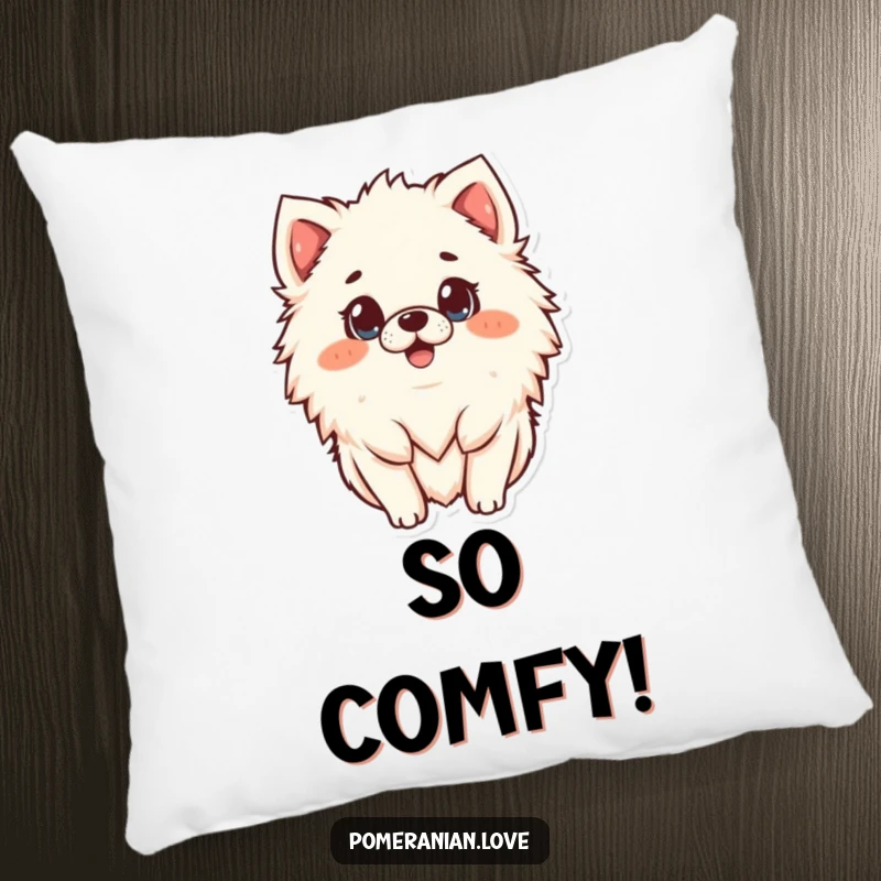 Funny surprised Pomeranian pillow, soft cushion with a hilariously shocked dog face, great funny gift.