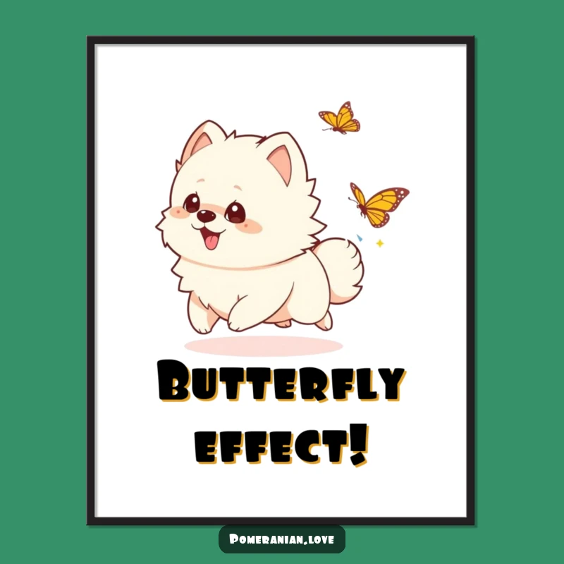 Funny Playful Pomeranian Digital Art - Printable Butterfly Chase Decor