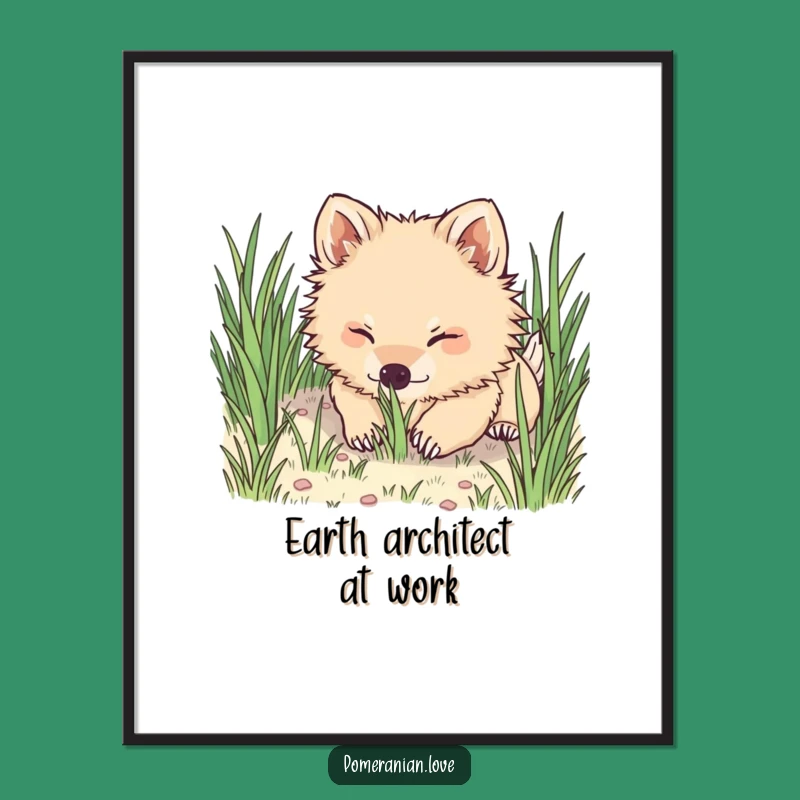 Funny Pomeranian Digging Digital Art: Hilarious Instant Download for Dog Lovers