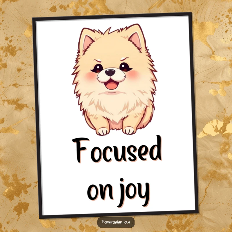 Funny digital art print of a joyful Pomeranian, ears perked, listening intently, downloadable for instant charm, a gift.
