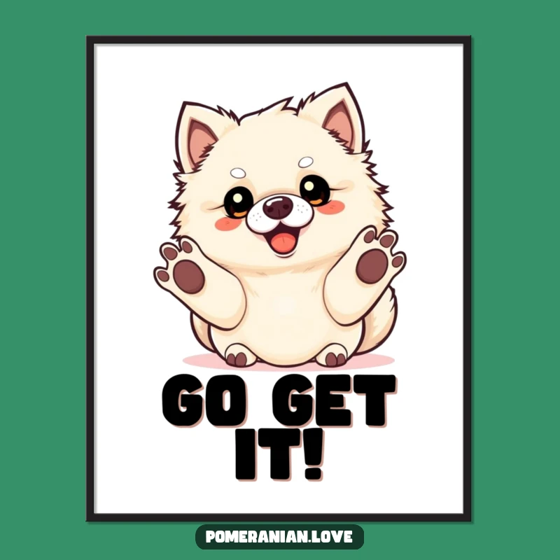 Funny Pomeranian Fetch Digital Art - Eager Paws Download, Instant Playful Decor