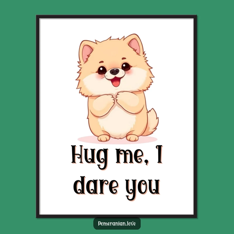 Funny Pomeranian Hug Art Print: Eager Dog Digital Download, Hilarious Wall Gift