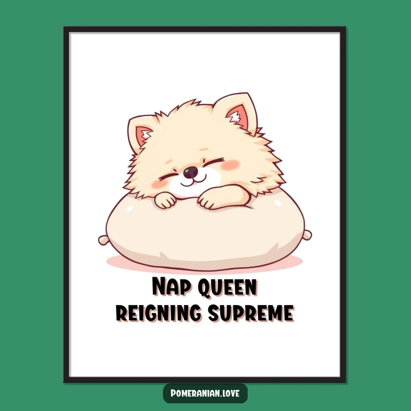 Funny Pomeranian Sleep Art Print: Content Dog Digital Download, Hilarious Wall Gift