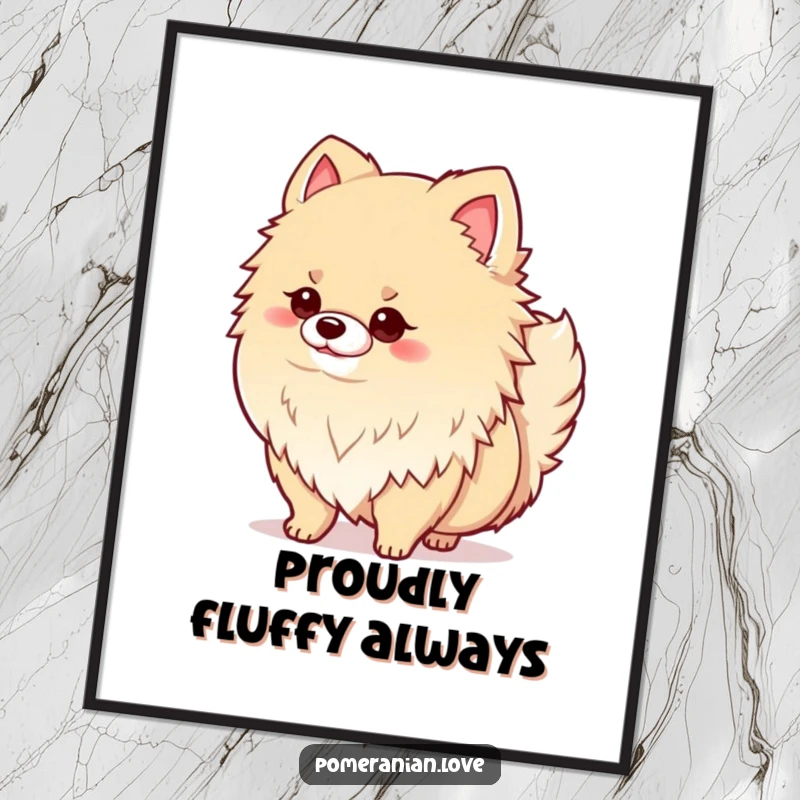 Funny digital art print of a proud Pomeranian dog wagging its tail with pure joy, bringing happiness to any room.
