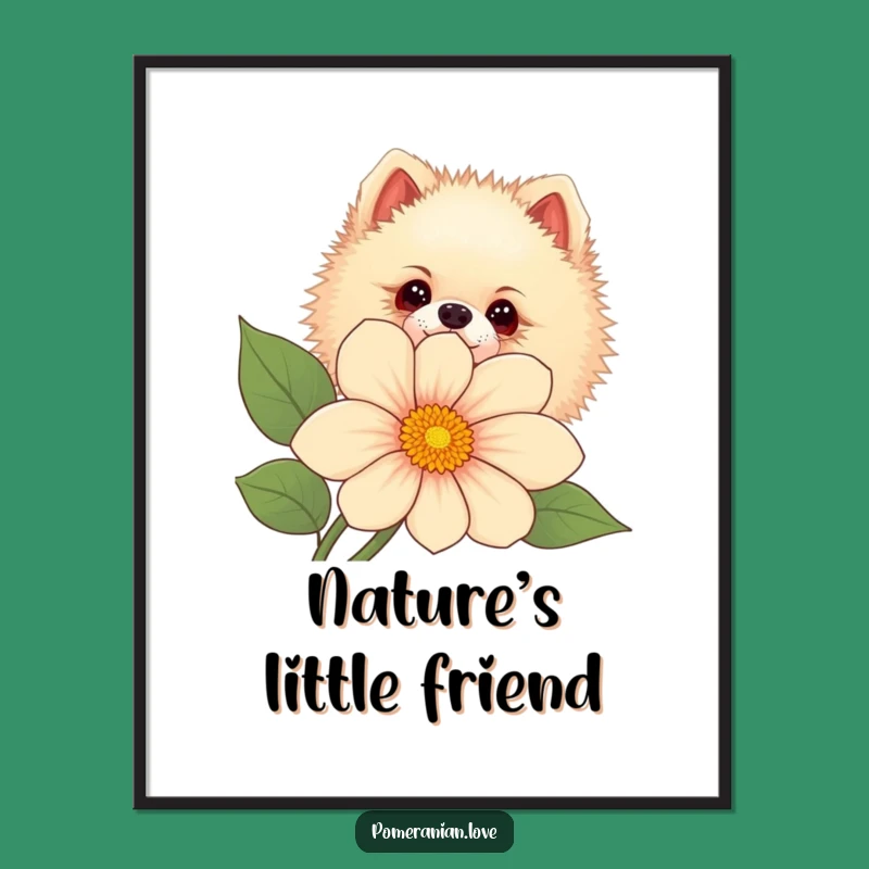 Funny Pomeranian Flower Peek Digital Art - Curious Download, Instant Whimsical Decor