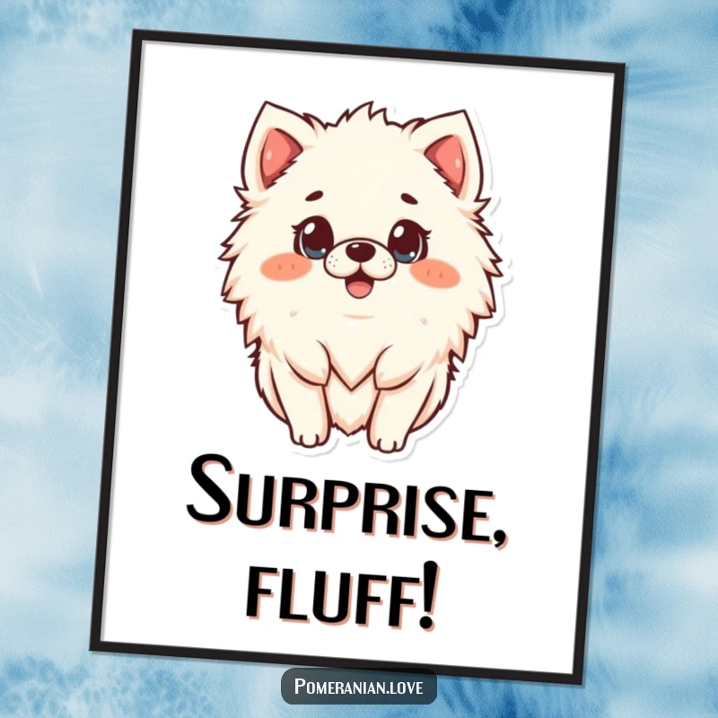 Funny surprised Pomeranian digital art print, a charming illustration of a shocked dog, ideal for funny wall decor.