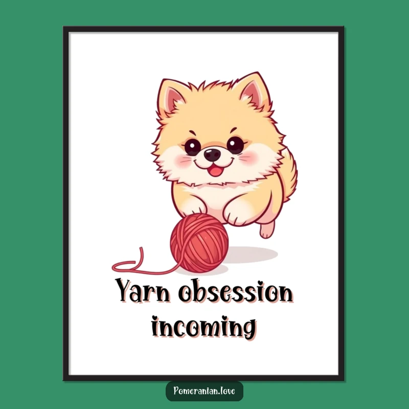 Funny Pomeranian Yarn Ball Digital Art - Hilarious Downloadable Dog Decor