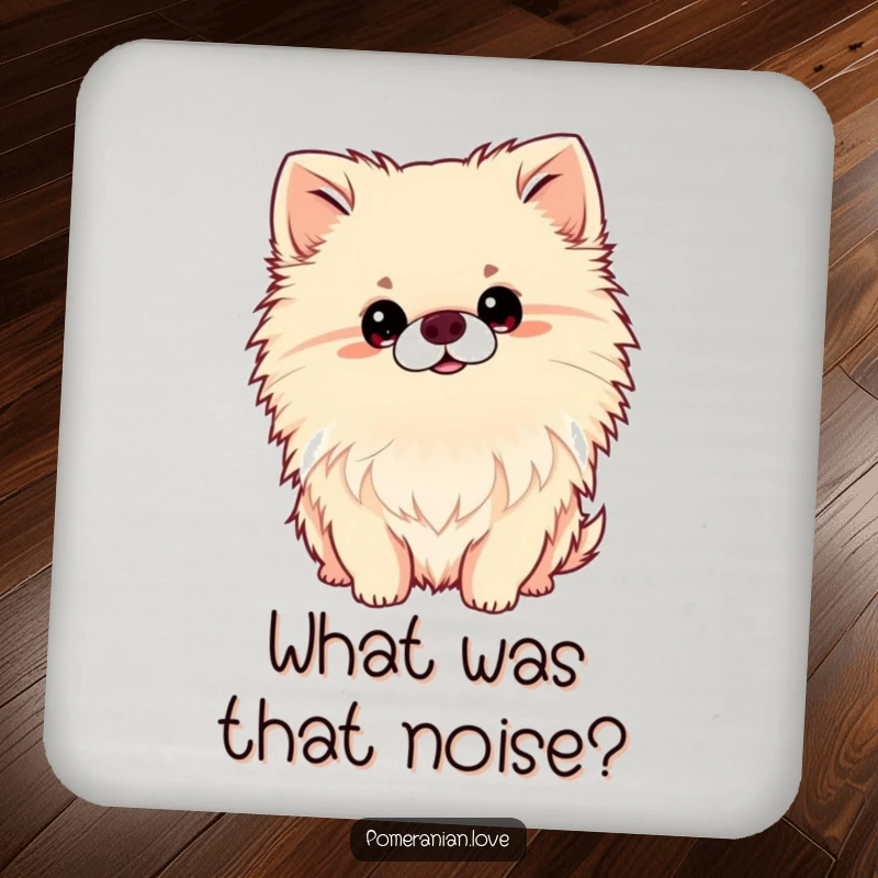 Funny Pomeranian Head Tilt Coaster, drink coaster with a dog tilting its head, cute and funny home accessory, protects furniture.