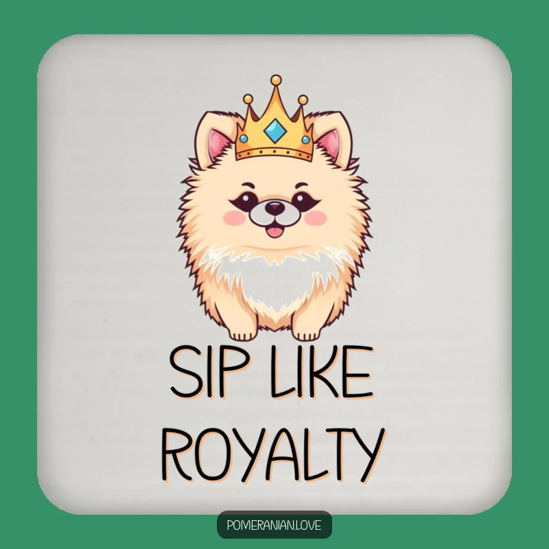 Funny Pomeranian Crown Coaster: Regal Pup Protects Surface, Party Humor