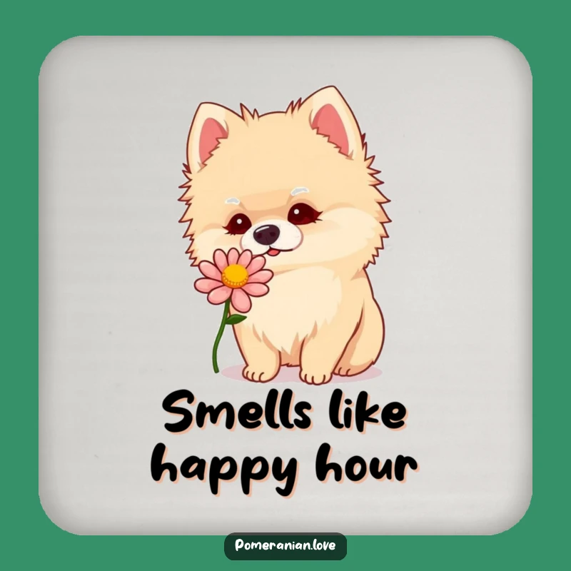 Funny Pomeranian Flower Sniff Coaster: Cute Curious Dog Drink Coaster, Perfect Funny Gift