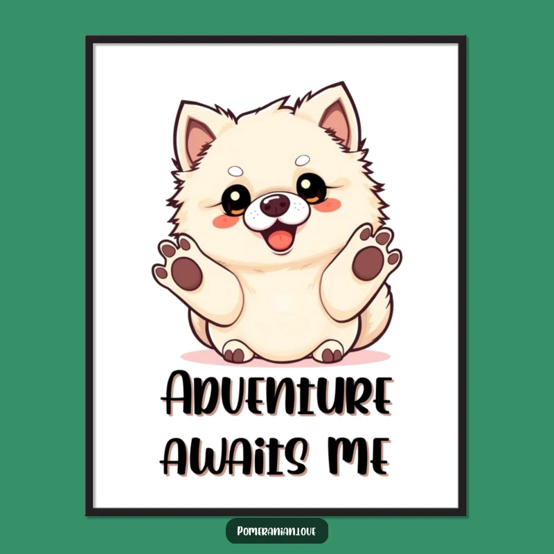 Funny Pomeranian Fetch Poster - Eager Paws Art, Hilarious Playtime Decor