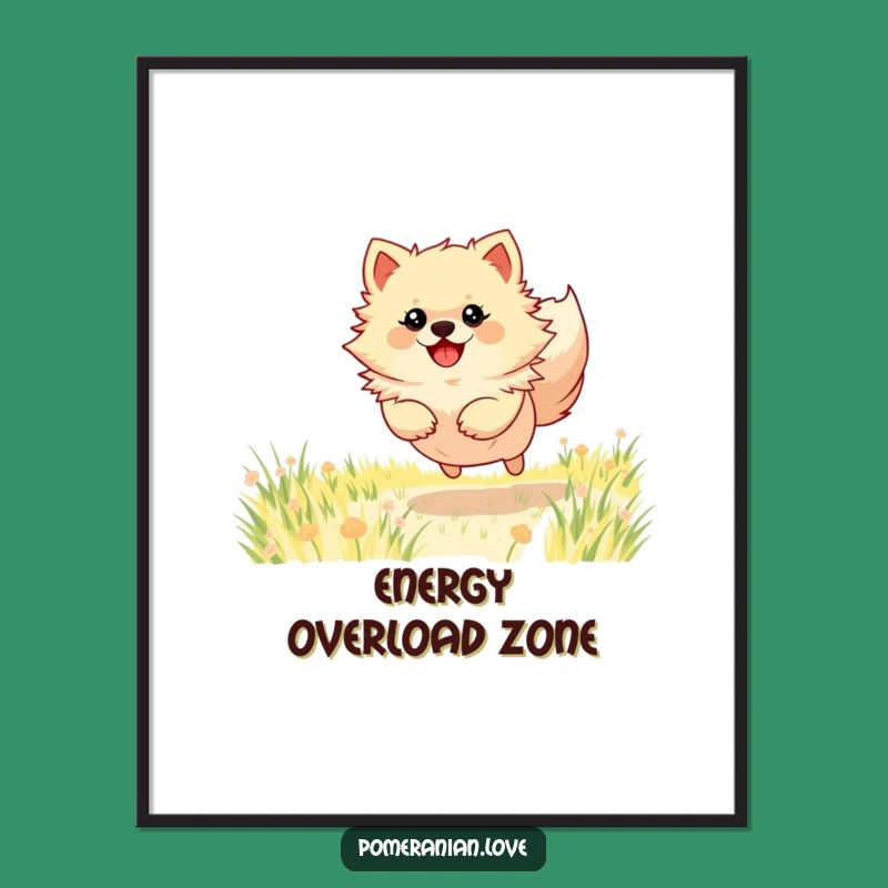Funny Pomeranian Field Frolic Poster: Bring Energetic Dog Art Home Today!
