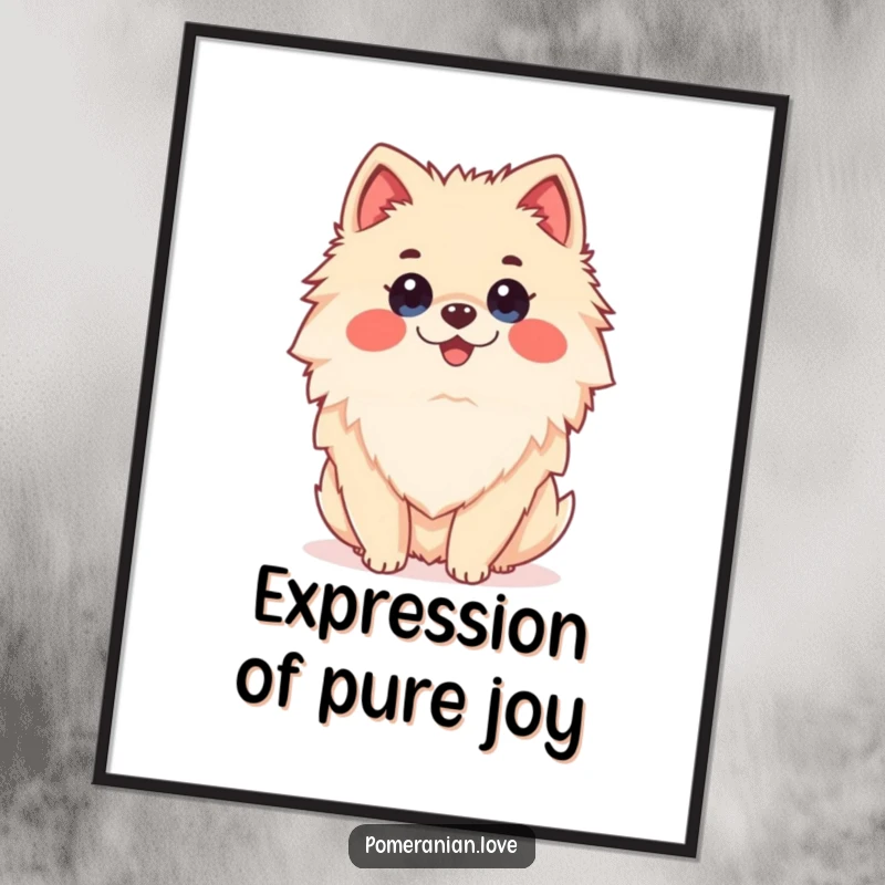 Funny Pomeranian dog with a comically surprised expression, featured as eye-catching wall art on this poster.