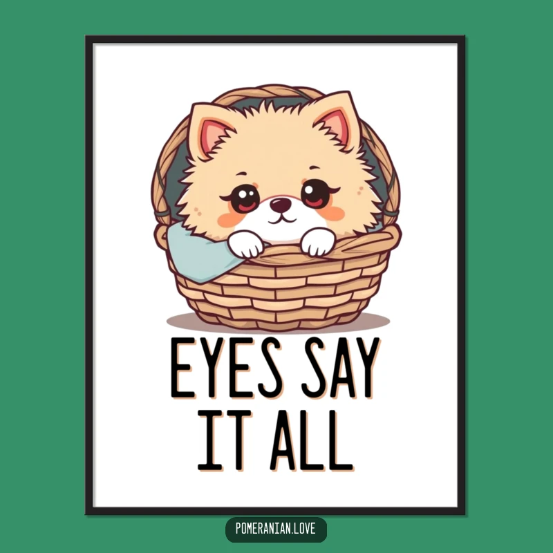 Funny Pomeranian Peek Poster: Expressive Eyes Art, Cozy Pet Decor, Perfect Gift!