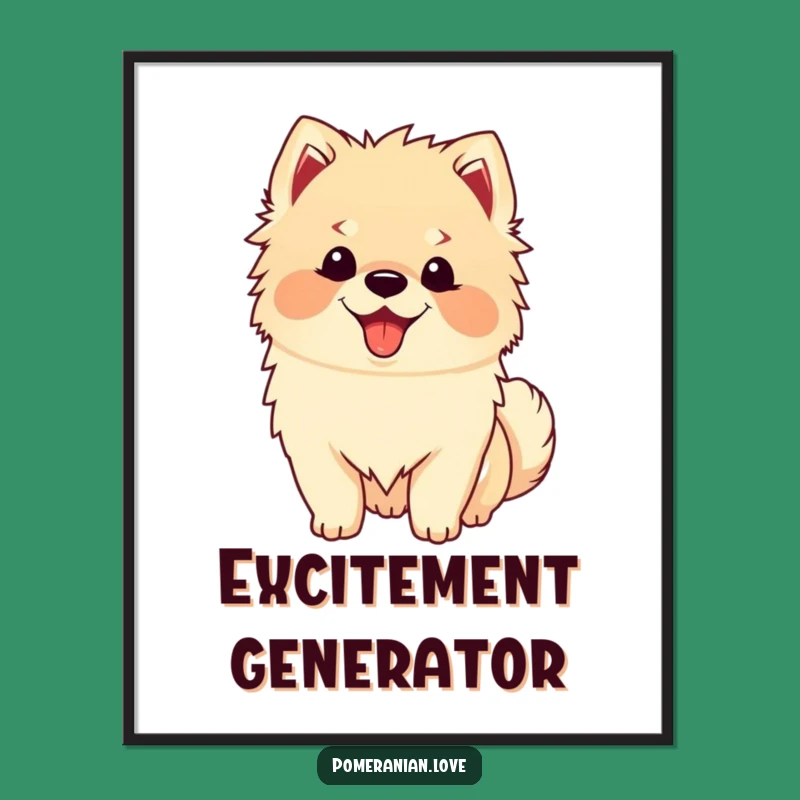 Funny Happy Pomeranian Poster: Excited Tail Wagging Art for a Cheerful Space