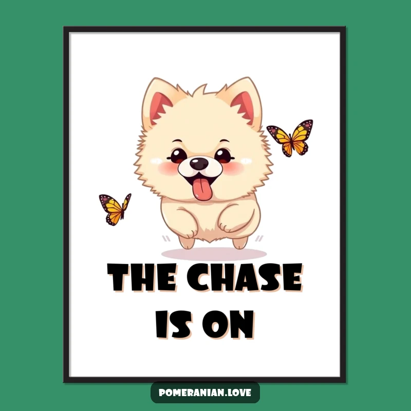 Funny Pomeranian Butterfly Poster: Silly Pup Action, Hilarious Dog Art
