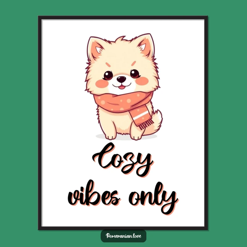 Funny Pomeranian Cozy Scarf Art Poster: Warm & Content Pup for Your Walls