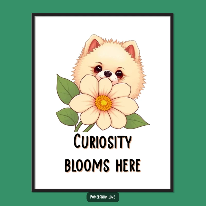 Funny Pomeranian Flower Peek Poster - Curious Art, Charming Wall Decor