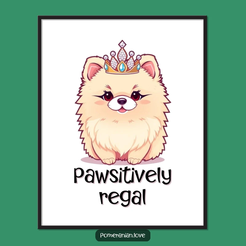 Funny Pomeranian Poster - Regal Tiara Dog Art, Royal Home Decor Gift