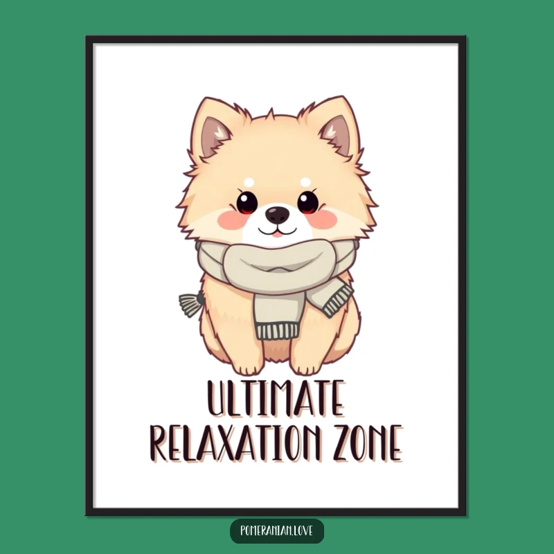 Funny Cozy Pomeranian Poster - Scarfed Dog Art - Decor Gift