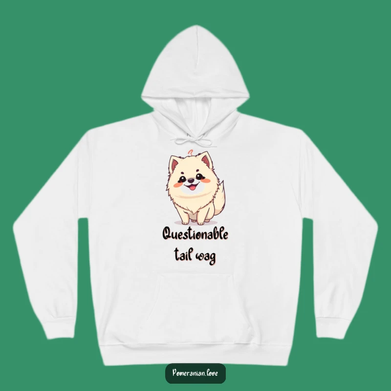 Cozy Funny Pomeranian Question Tail Hoodie: Grinning Pup for Curious Minds
