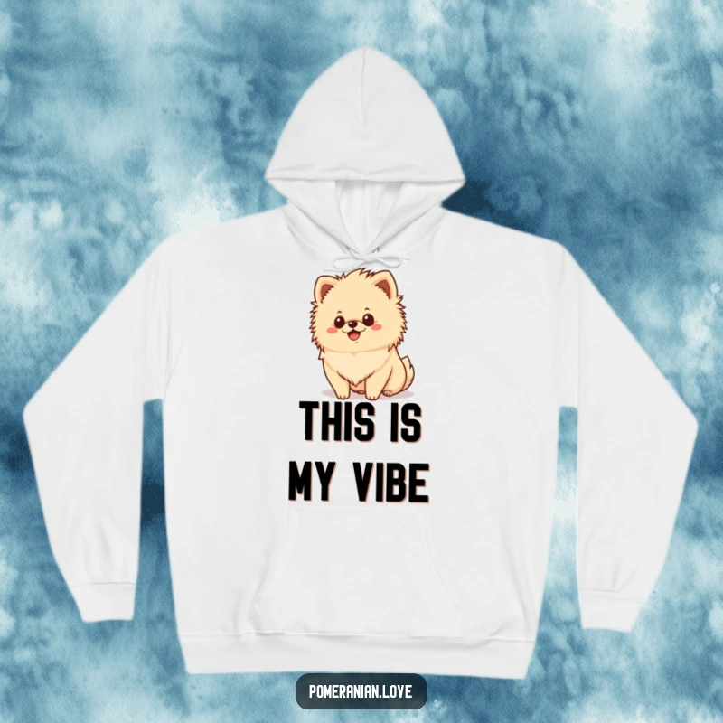 Funny happy Pomeranian hoodie, fluffy mane, smiling dog, cozy wear, great funny gift.