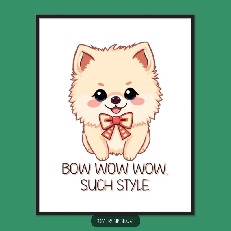 Free Printable Pomeranian Wall Art - Festive Bow, Adorable Downloadable Decor