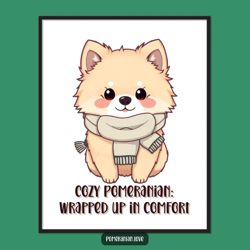 Free Printable Pomeranian Wall Art: Funny Cozy Scarf Dog Downloadable Decor