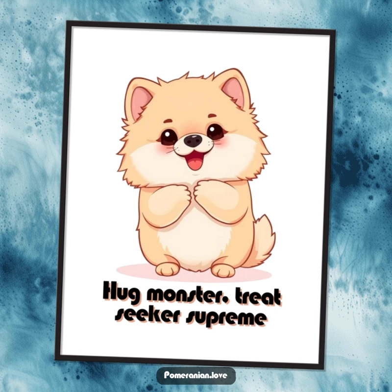 Funny Free Printable Wall Art: An adorable Pomeranian with an eager expression yaps joyfully, practically begging for a warm embrace.