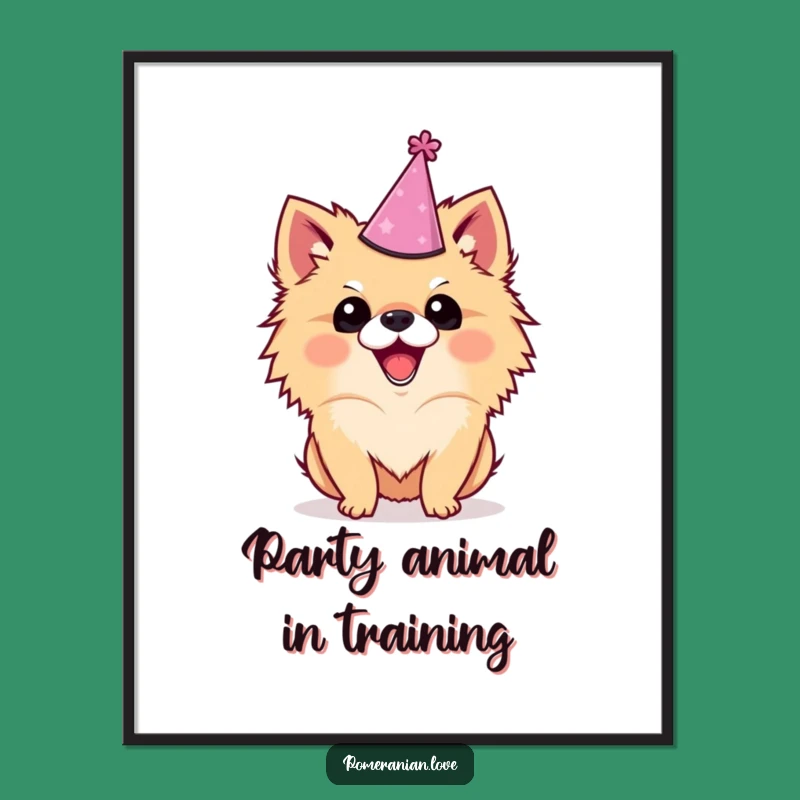 Free Printable Wall Art: Funny Pomeranian Dog Party Hat for Quirky Home Decor Downloadable