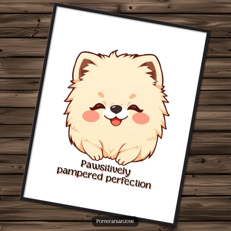 Funny Free Printable Wall Art of a contented Pomeranian enjoying a satisfying head scratch, bringing joy to any room.