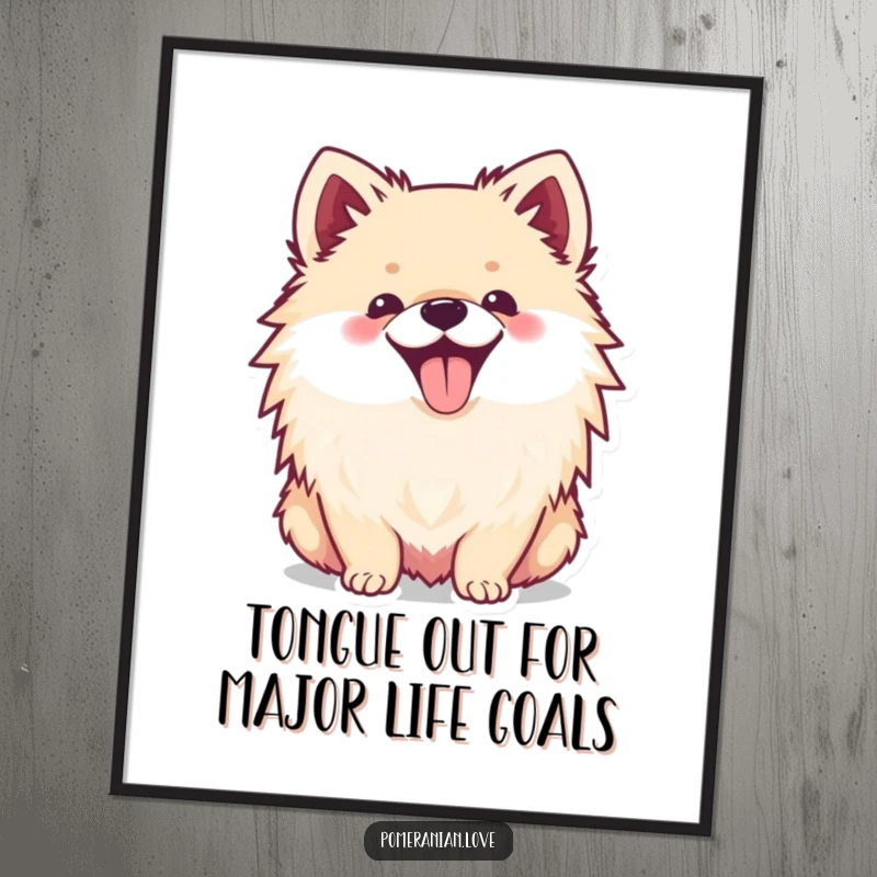 Funny Free Printable Wall Art depicting a happy Pomeranian with its tongue sticking out, embodying pure, unadulterated joy.